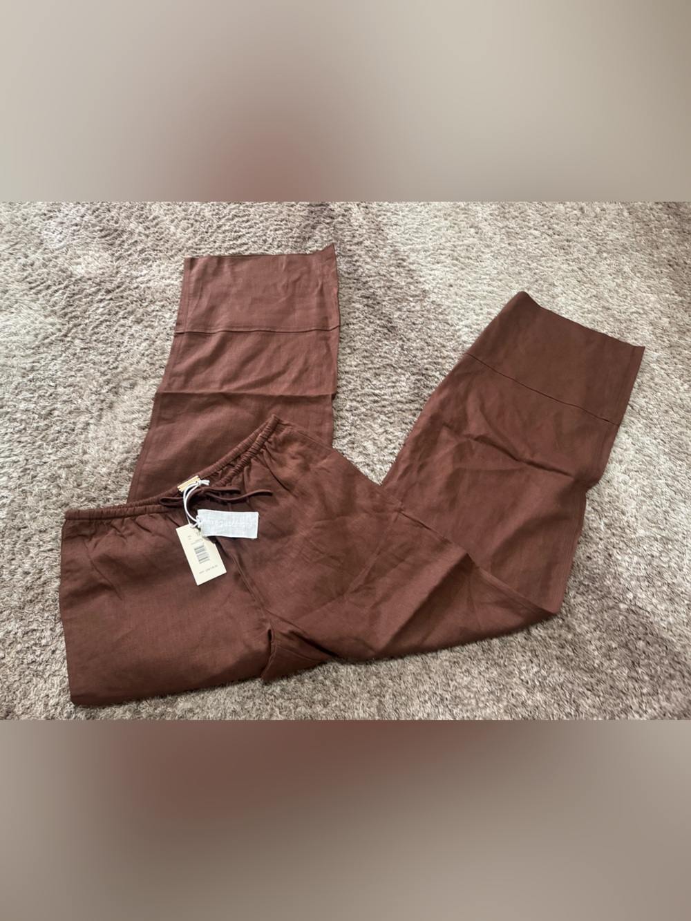 Magaschoni linen blend tie waist pants with tall cuffs
